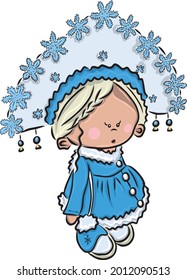 Color vector illustration: Cute christmas girl