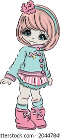 
Color vector illustration: cute girl in a mint blouse