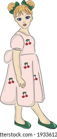 
Color vector illustration: Cute Margo in a dress with a cherry
For cutting and decoration. Toping on the cake. Floral topping. Hero for the postcard. T-shirt print. Cute Notebook Stickers	
