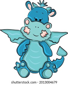 Color vector illustration: cute turquoise dragon