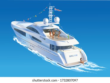 Color vector illustration. Dancing Yacht. Sea travel
