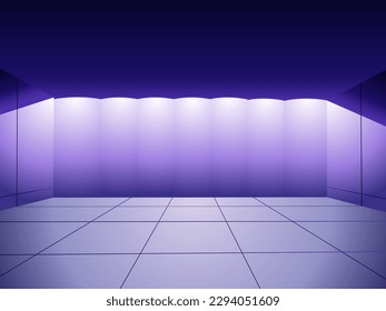 ilustración del vector de color en tonos azul oscuro que representa una habitación iluminada en forma de escenario para el diseño interior de estudios, clubes y fondos de productos promocionales