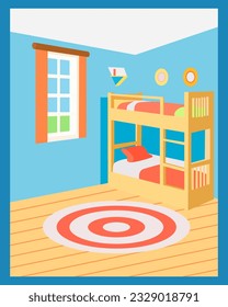 color vector illustration depicting the interior of a children's bedroom with a bunk bed in a cartoon style for the design of other illustrations and scenes