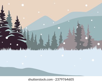 color vector illustration depicting a natural winter landscape in a New Year style for interior design, cards and banners