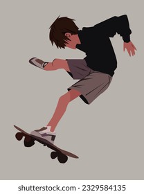 color vector illustration depicting a young man on a skateboard for the design of other illustrations and scenes in the style of active recreation and sports
