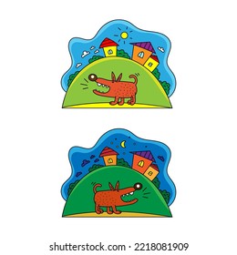 Color vector illustration of a dog that barks day and night