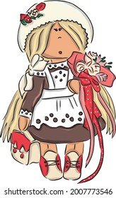 Color vector illustration: doll schoolgirl