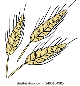Color vector illustration with ears of wheat on white background. Postcard and logo idea. Hand drawn cartoon illustration. Good for printing. 