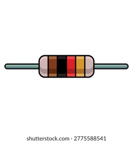 Color vector illustration of an electronic resistor with color bands, symbolizing electrical components, circuit design, electronics engineering, voltage control and hardware technology systems.