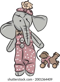 Color vector illustration: elephant with horse