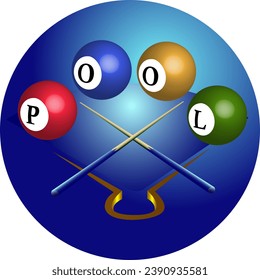 color vector illustration in the form of a sticker with the image of billiard balls for the design of posters, labels, billiards in the style of sports and recreation
