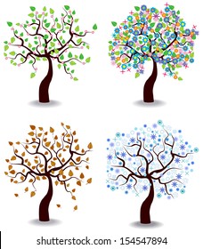 color vector illustration of four season trees isolated on white background