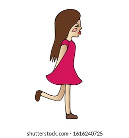 Color vector illustration of a girl blowing a kiss. Girls on an isolated background. Long hair, closed eyes. Idea for a sticker, book, magazine. Cartoon style. Valentine day. Holiday print.