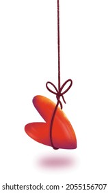 Color vector illustration of a hand-drawn red heart on a string