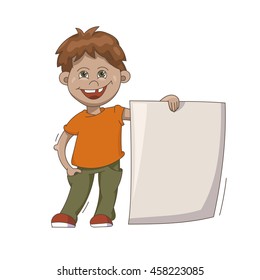 Color Vector Illustration Of Happy Bot Staying With Placard