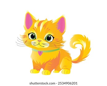 Color vector illustration of happy orange cartoon kitty isolated on white background