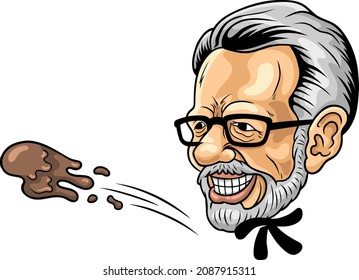 Color vector illustration of a human head with glasses throwing a mud ball. Cartoon style. Outline.