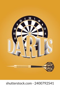 Color vector illustration with the image of a board, a dart for playing darts and text for the design of , posters, interiors in the style of sp