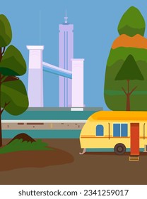 ilustración de vector de color con la imagen de un camping vacaciones para el diseño de banners y escenas