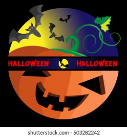 Color vector illustration with Jack pumpkin head and bat