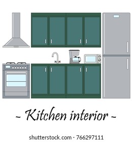 Color vector illustration of a kitchen interior.