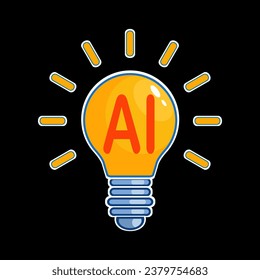 ilustración de vector de color de una bombilla de luz con símbolos de IA como símbolo de inteligencia artificial y conocimiento