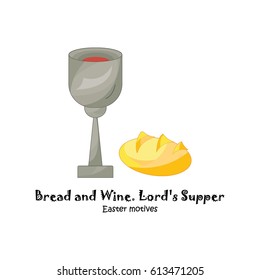 Color vector illustration. Lord's Supper, communion, Bread and Wine