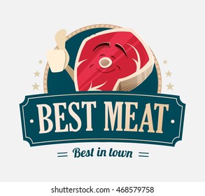 Color vector illustration of meat shop store market logo design