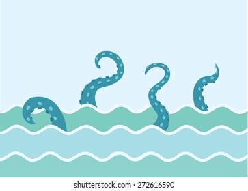  Color vector  illustration of octopus tentacles in the waves 