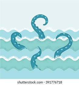  Color vector  illustration of octopus tentacles in the waves 