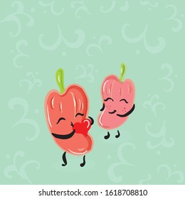 Color vector illustration of peppers fruits for Valentine day.