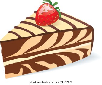 color vector illustration of piece of cake with strawberry