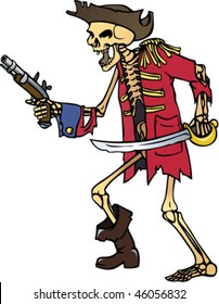 color vector illustration of pirate captain skeleton