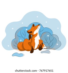 color vector illustration of red fox cub