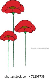 color vector illustration with red popps in bloom and place for your text