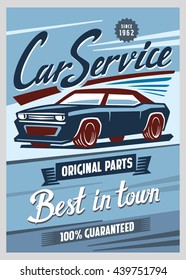 color vector illustration of retro car poster