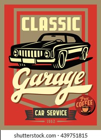 color vector illustration of retro car poster