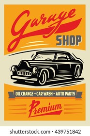 color vector illustration of retro car poster