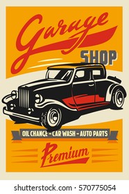 color vector illustration of retro car poster