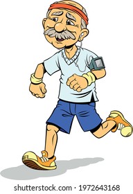 Color vector illustration of running old man. Active retirement.