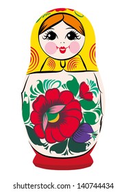 A color vector illustration of a Russian traditional doll/souvenir - matryoshka, also known as Russian nesting/nested dolls.