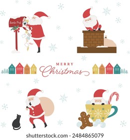 Color vector illustration of Santa in various poses