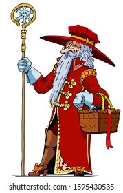 color vector illustration - Santa's French assistant - Père Noël with a Bishop's staff