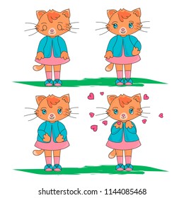 Color Vector Illustration Set CAT CHARACTERS for Scrapbooking and Digital Print on Card and Photo Children Albums
