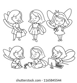 Color Vector Illustration Set DOODLE GIRLS for Digital Print, Holidays, Wall Art, Scrapbooking, Photo Album Design and Digital Paper
