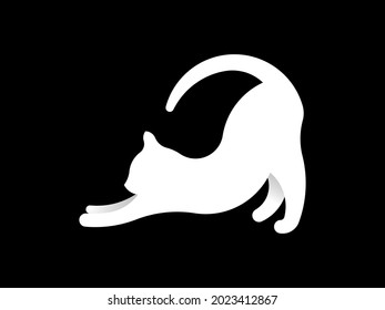 color vector illustration showing a white cat on a black background