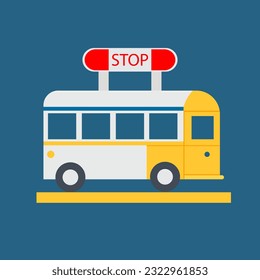 color vector illustration with a simplified image of a bus for printing on postcards, banners, city maps and other illustrations