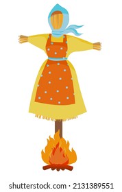 Color vector illustration. Straw effigy of winter, which is burned during folk festivals on Shrovetide