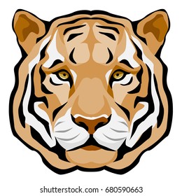 Color vector illustration of a tiger's head. front view