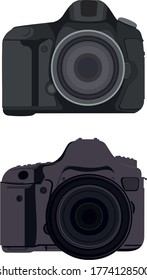 
color vector illustration of two digital cameras with interchangeable lenses